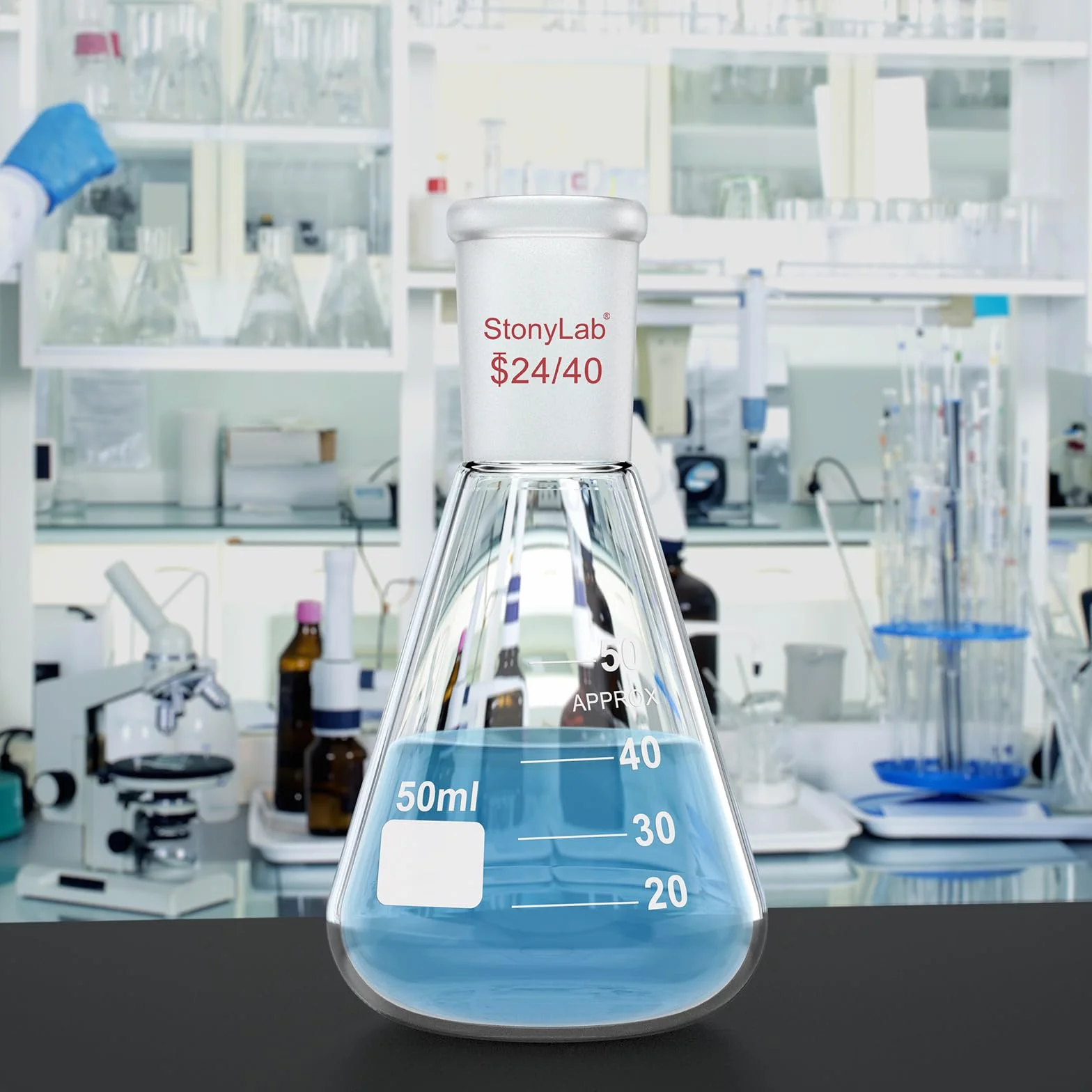 Matraz Erlenmeyer de Cristal 24/40 50ml, Frasco de Laboratorio de Vidrio de Borosilicato de Pared Gruesa
