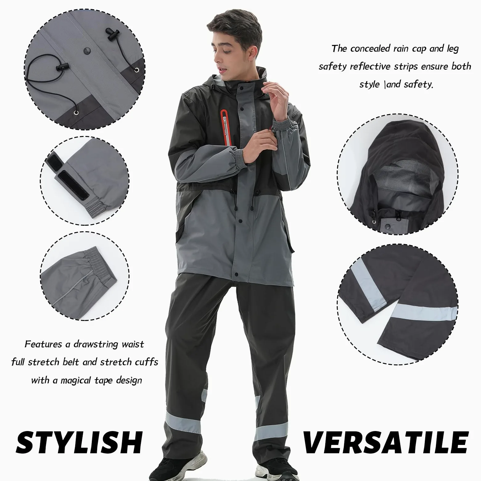 Trajes de Impermeable para Hombre Monos Impermeables al Aire Libre Conjunto de Trajes de Lluvia Transpirables Impermeable de Ciclismo Unisex Ropa de lluvia con Capucha