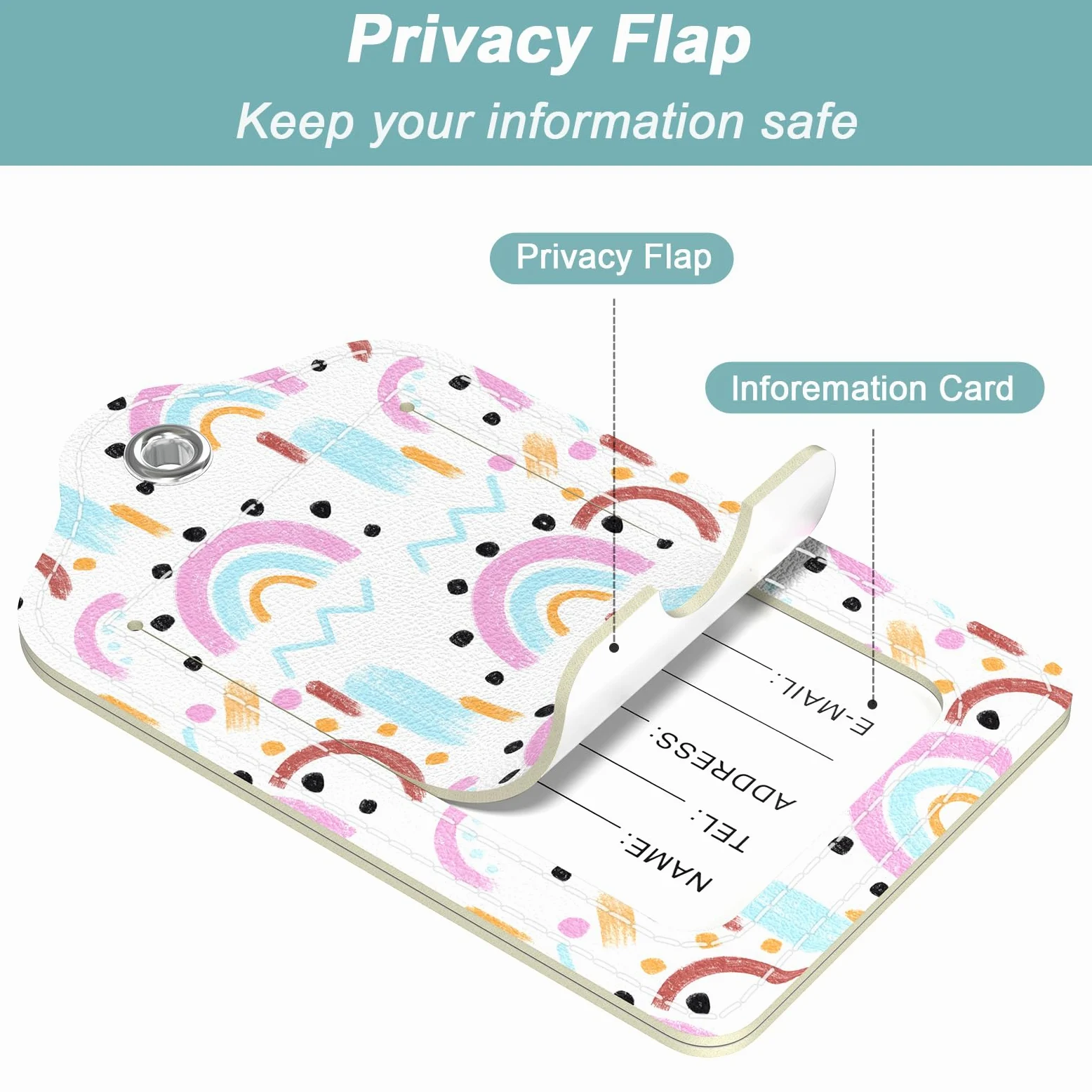 Rimilak 3 etiquetas de equipaje de piel sintética para maleta, etiqueta de equipaje de crucero de viaje con solapa de privacidad, etiqueta de identificación de nombre y lazo de metal para mujeres y