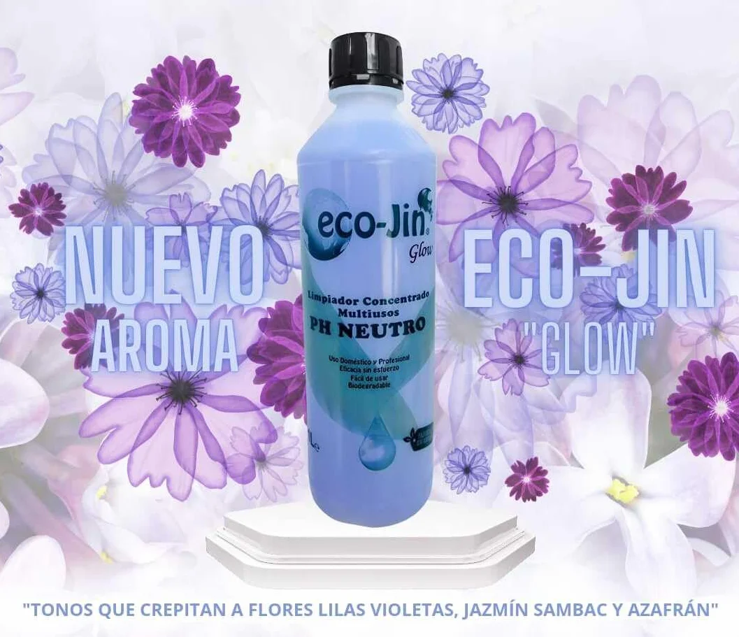 ECO-JIN Limpiador Multiusos Extra Concentrado PH Neutro Glow con Difusor Aroma Jazmin y Violetas
