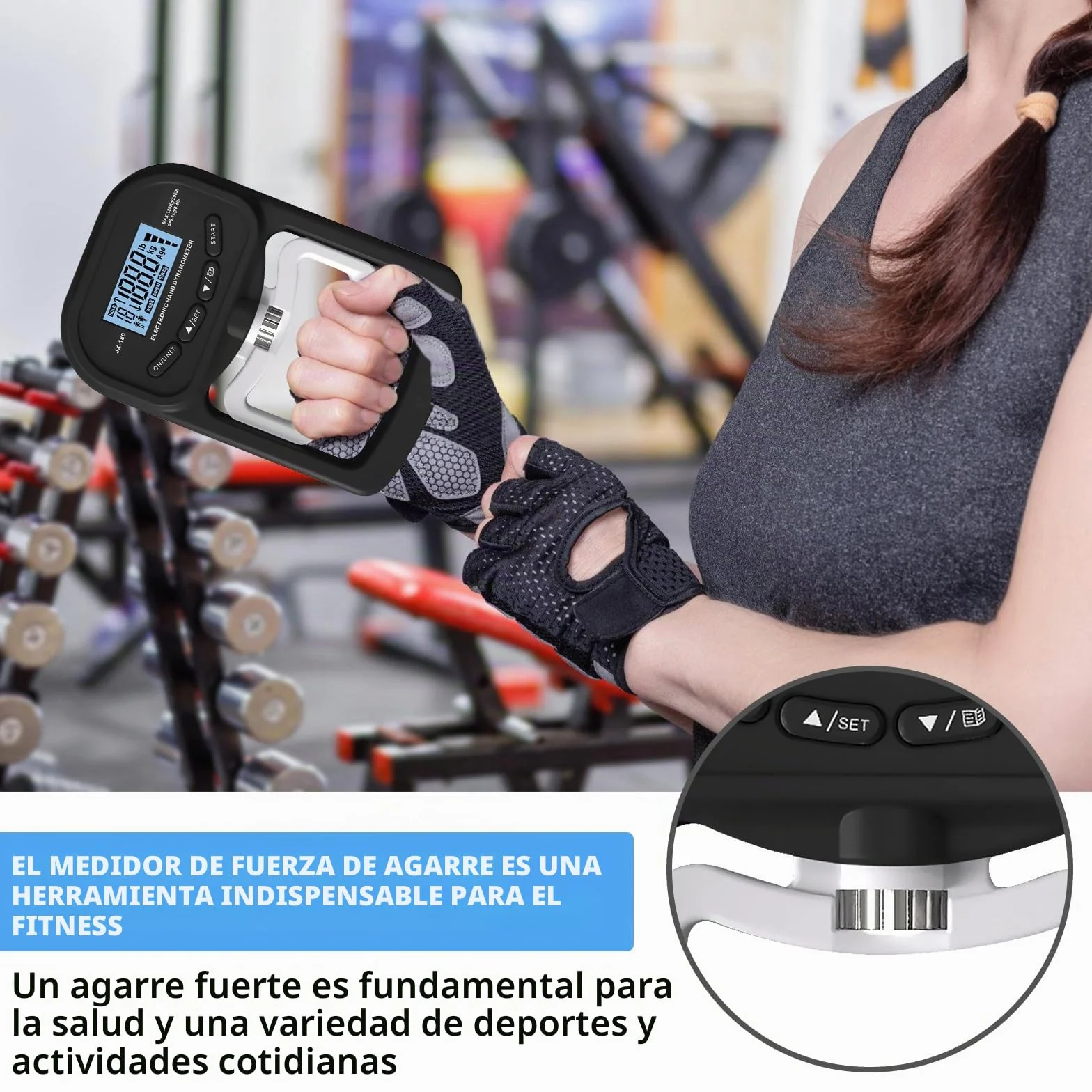 Medidor digital de fuerza de mano 90 kg / 198 lb dinamómetro con pantalla LED USB