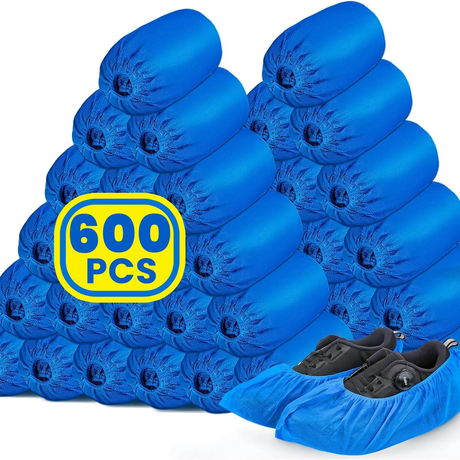 Paquete de 600 fundas desechables para zapatos (300 pares), duraderas y reutilizables para interiores, tela no tejida azul, fundas desechables para botas y zapatos, tamaño más grande para varios