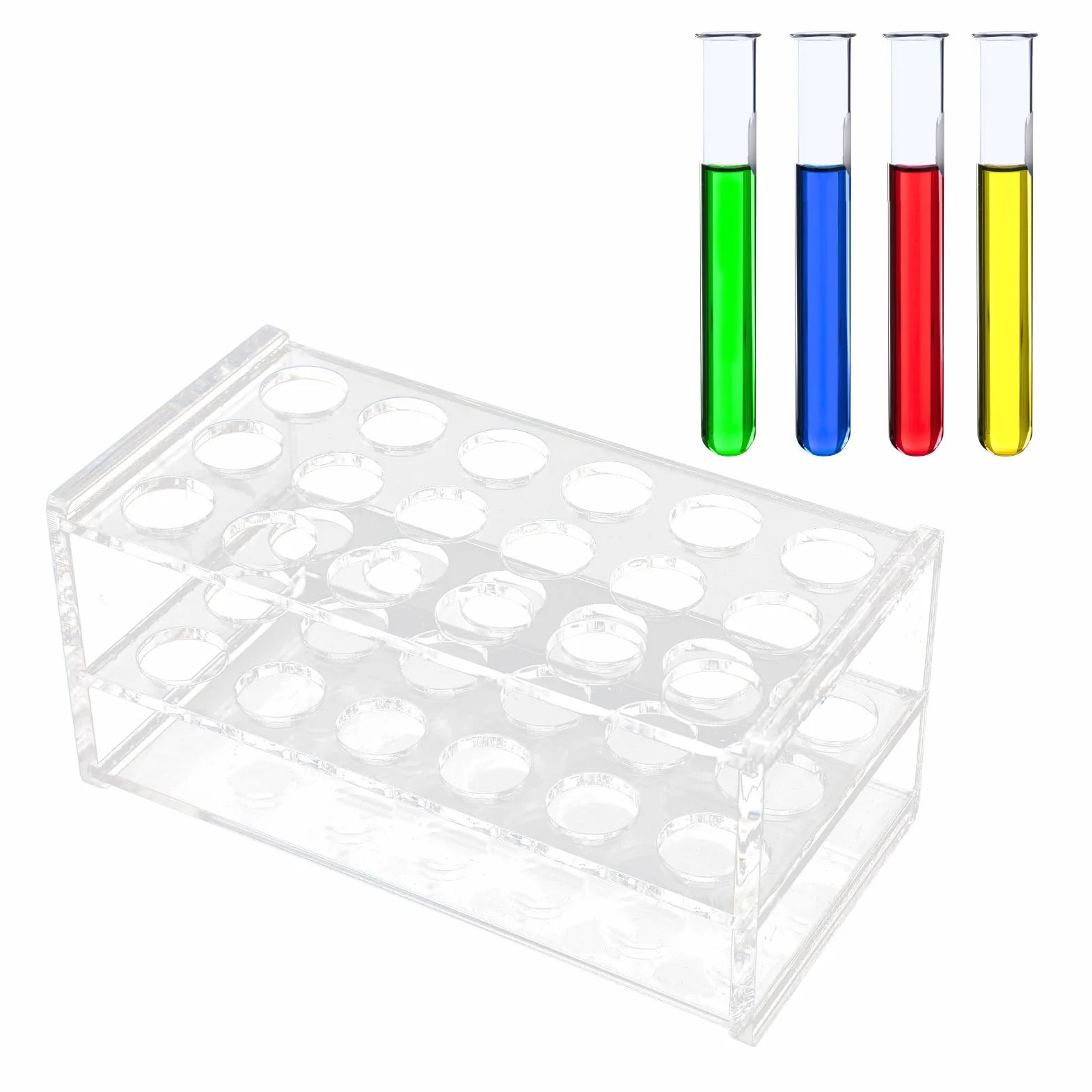 Soporte para tubos de ensayo de acrílico 18 orificios 17 mm transparente