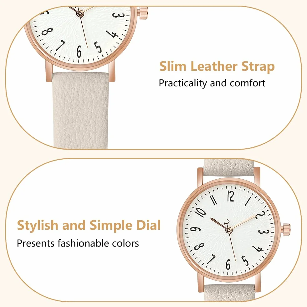 OFFCUP Reloj de Cuero para Mujer, Reloj de Analógico Cuarzo con Esfera Blanco, Reloj Mujer de 3 manecillas, Reloj de Pulsera Informal de Moda Premium para Mujeres Damas y Niñas