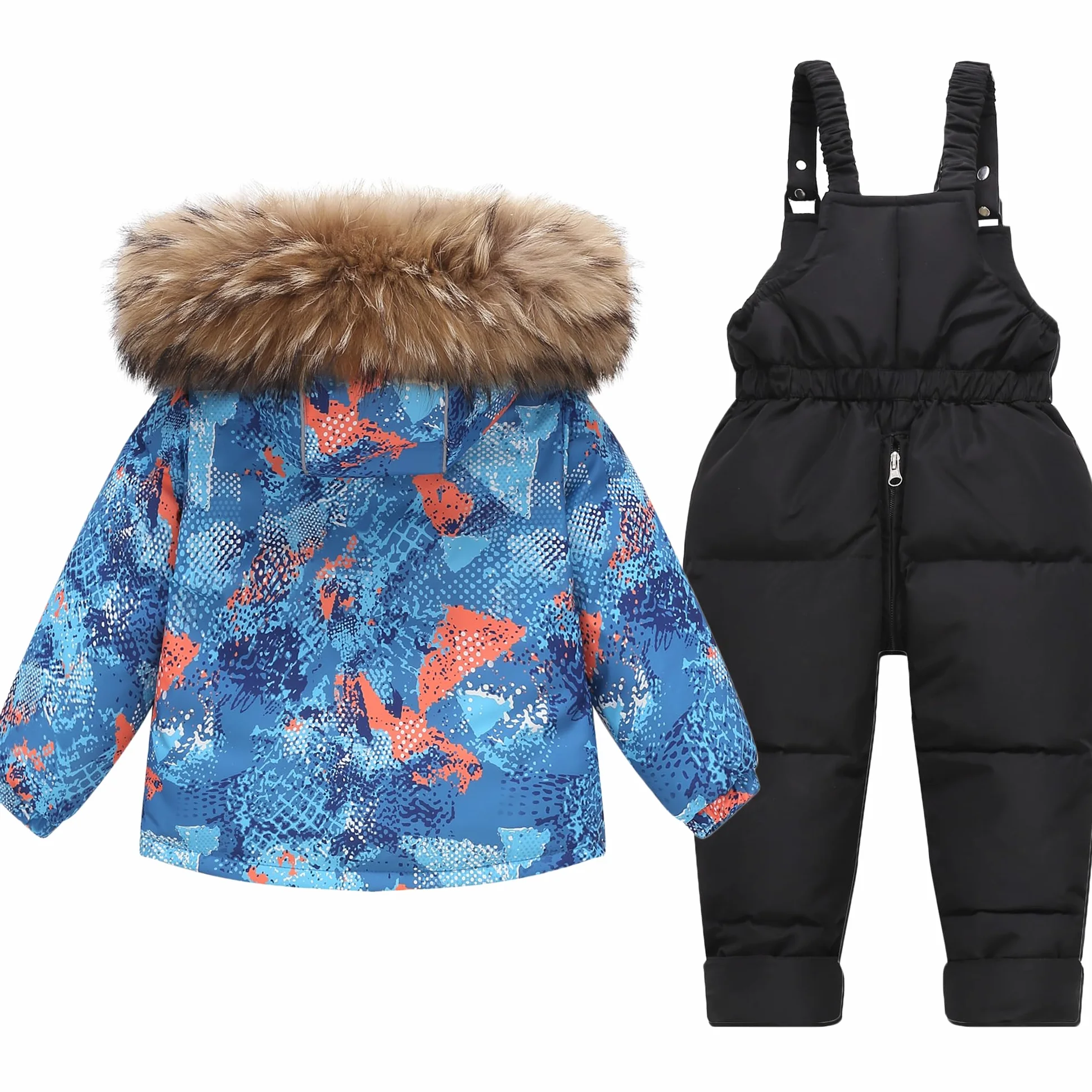 Fewlby Conjunto de Esquí Niño 2 Piezas Traje de Nieve, Abrigos con Capucha + Pantalones de Nieve, Chaqueta de Pluma de Invierno Pantalón de Esquí Infantil Traje de Esquí Ropa de Invierno