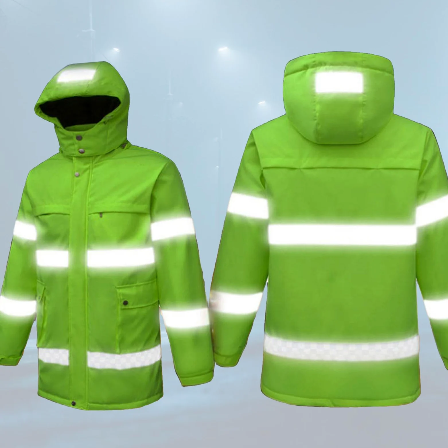 Chaqueta calefactable, Chaqueta de Alta Visibilidad, Abrigos térmicos, Chaqueta de Trabajo Impermeable con Tiras Reflectantes, para Acampar al Aire Libre y senderismoGreen,4XL