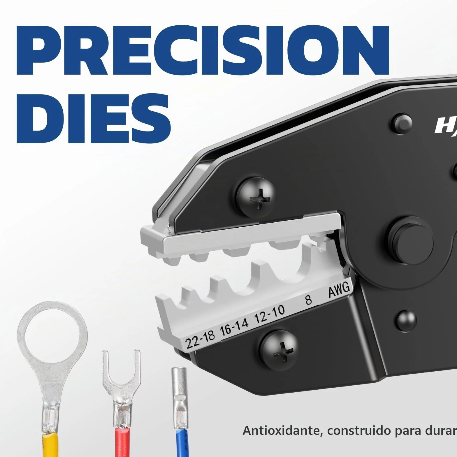 Haisstronica Crimpadora para Terminales No Aislados 0,5–10 mm² AWG22–8 Alicate de Carraca