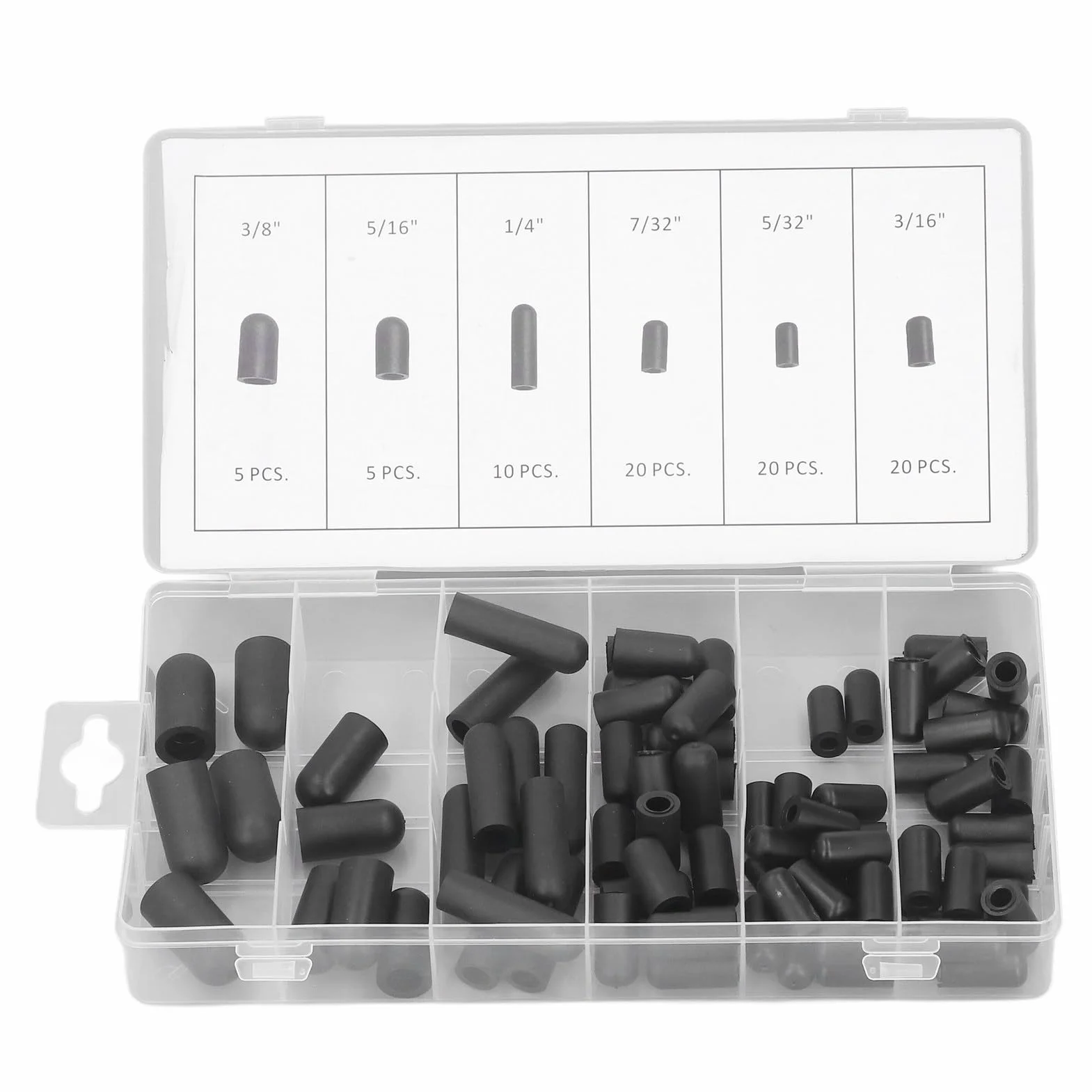 Kit de Tapones de Vacío 80 Uds., 5/32" a 3/8", Resistente a Altas Temperaturas, Goma, Negro