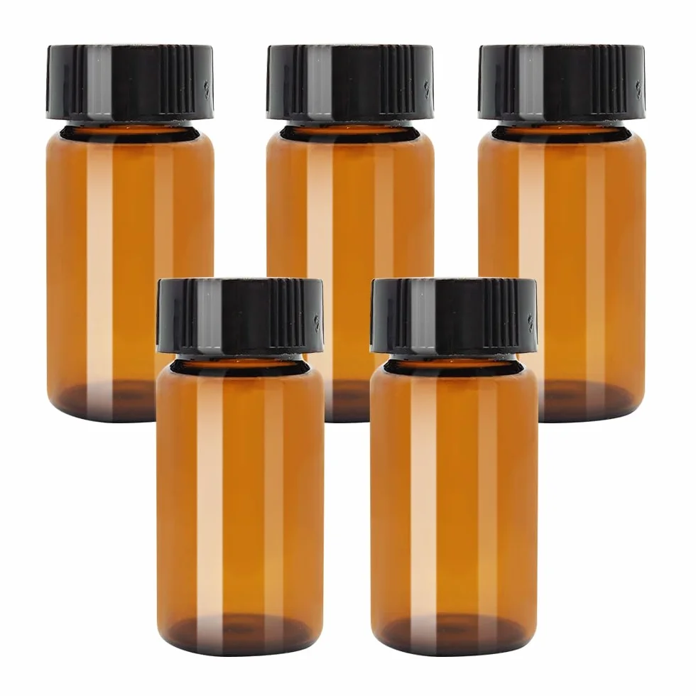 Flacons en verre brun 5 ml 10 ml 15 ml 20 ml 30 ml 40 ml 50 ml avec bouchon plastique et capsule à vis