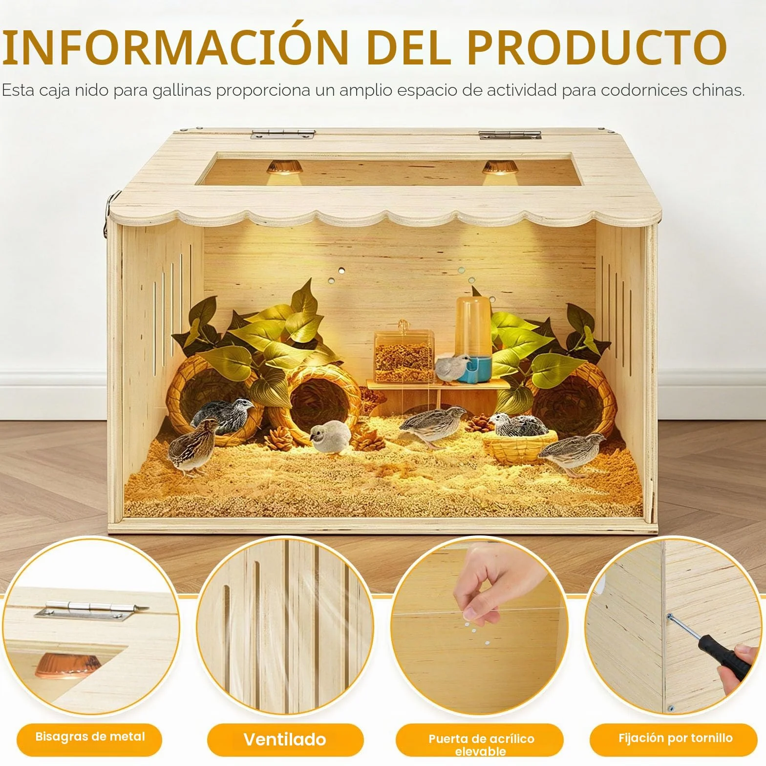 Jaula de codorniz de madera para hámsters, patitos, erizos, lagartos, gallinero (40 x 30 x 30 cm)