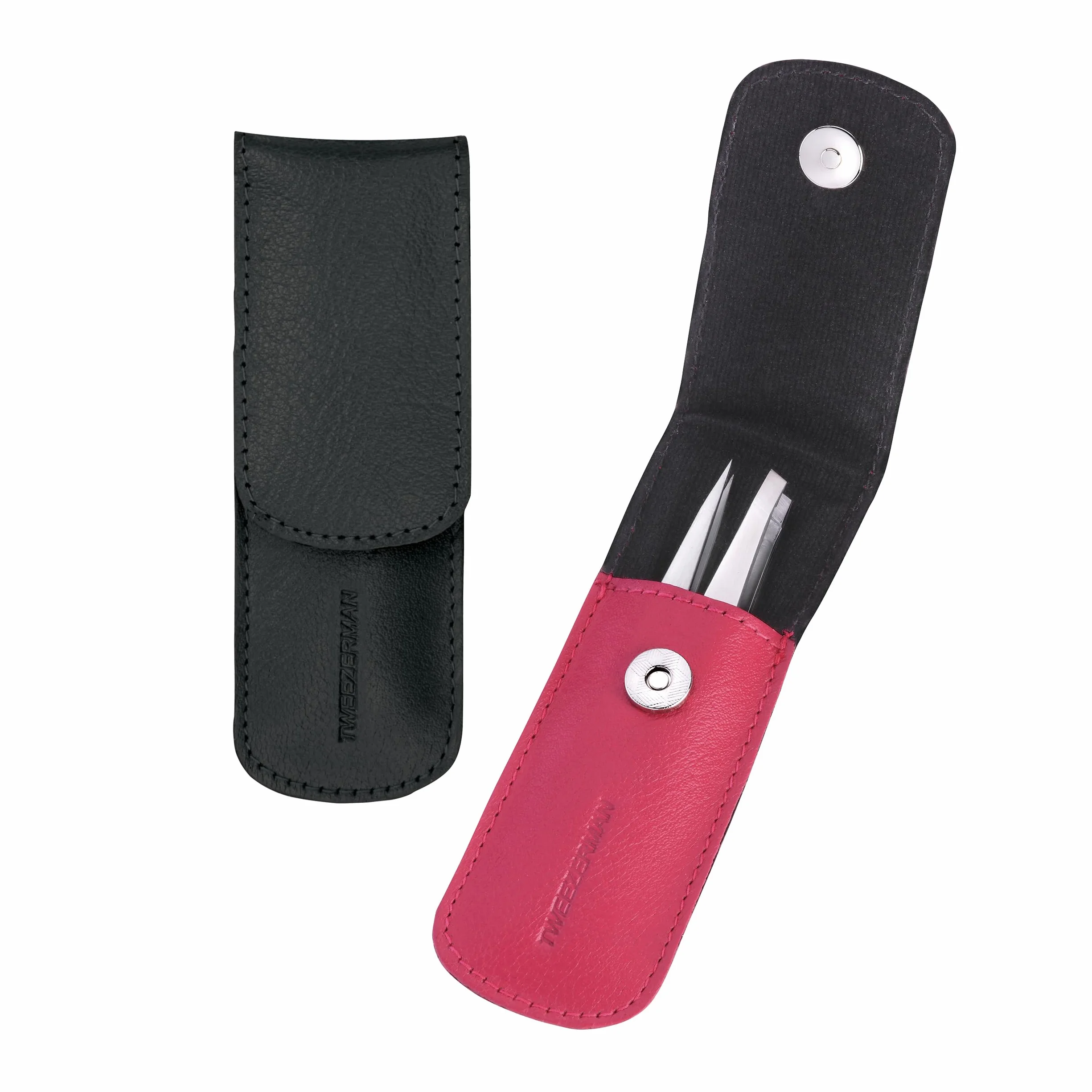 Tweezerman Juego de pinzas pequeñas con estuche de viaje, pinza puntiaguda e inclinada