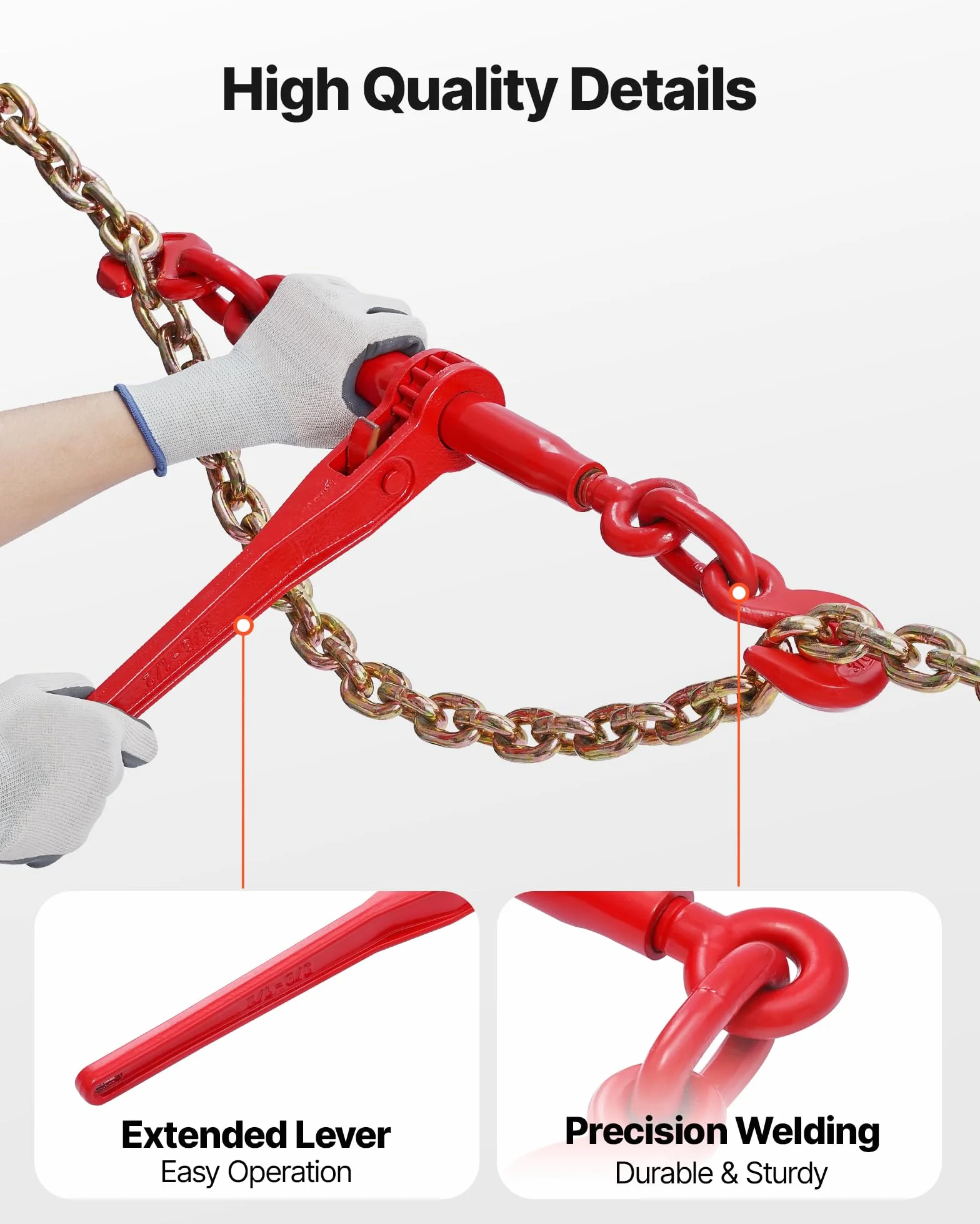 VEVOR Tensor de Trinquete con Cadenas G80 10mm x 3m Kit 8 Piezas Carga de Trabajo 4173 kg