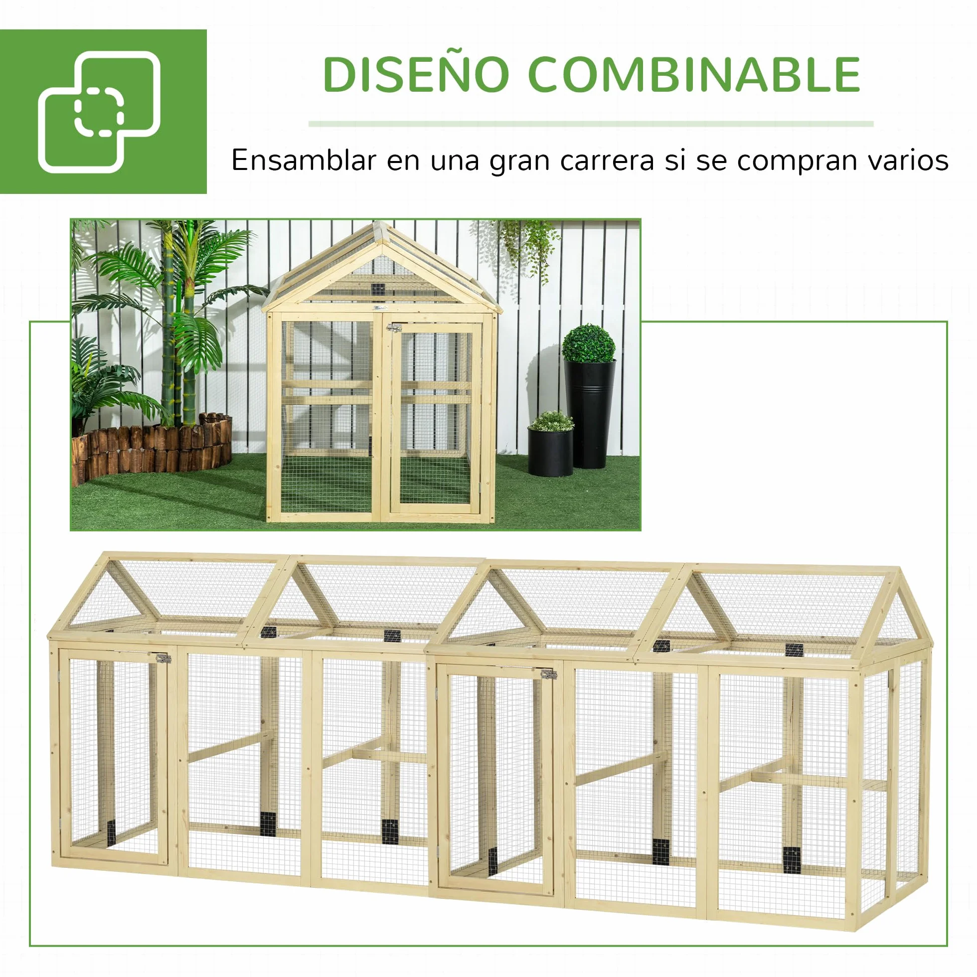 PawHut Gallinero Exterior Madera 140x88,5x106 cm 1-3 Gallinas 3 Perchas 2 Puertas Cierre