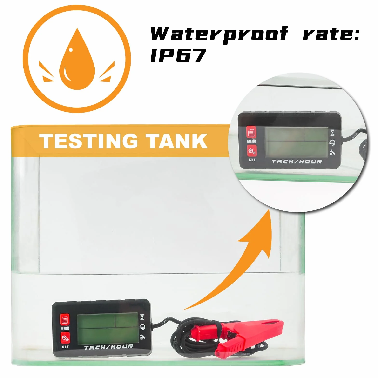 Tacómetro digital contador de horas impermeable con pinza de cocodrilo y batería reemplazable