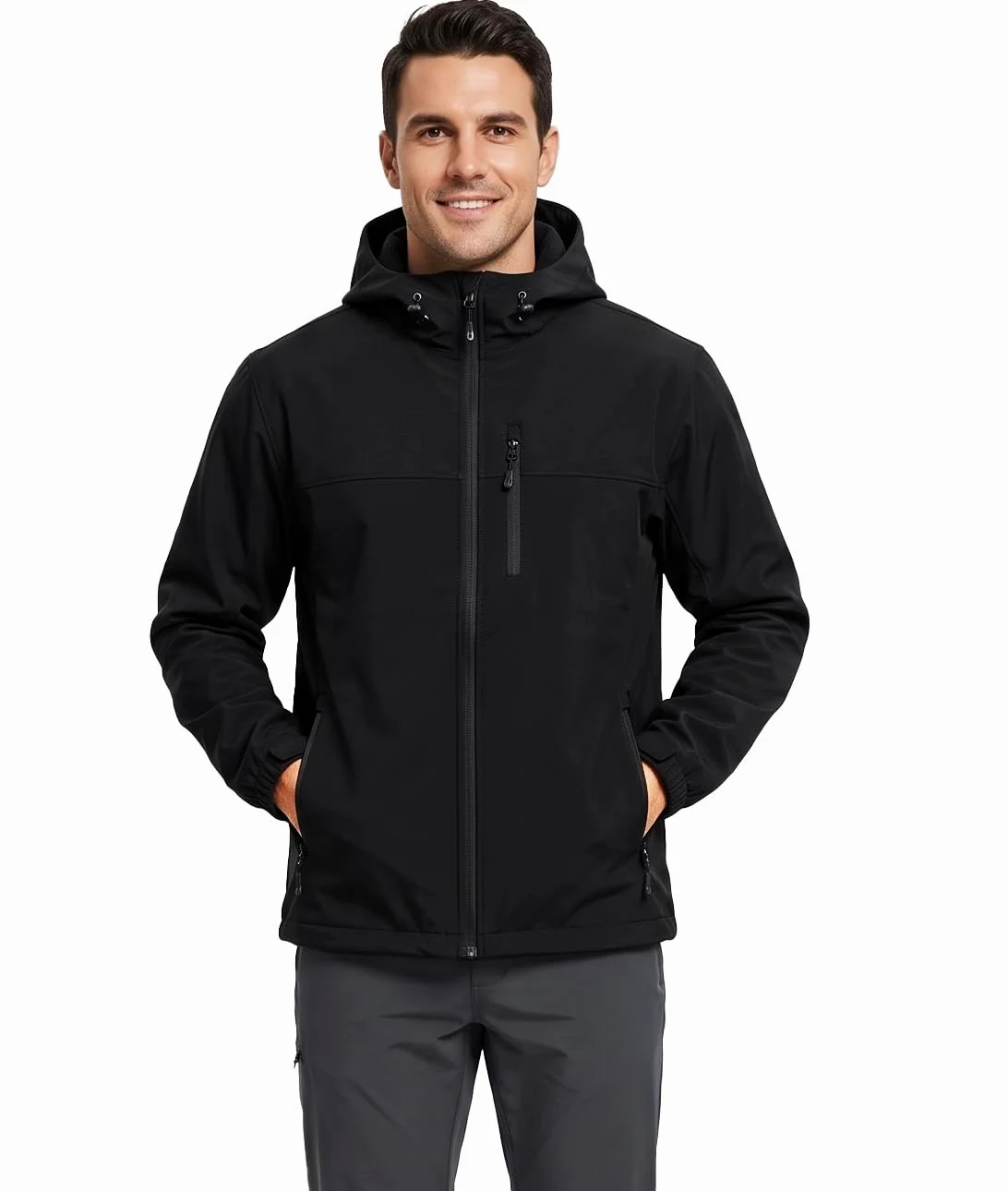 W JIANWANG Chubasquero para hombre, impermeable, transpirable, con capucha, resistente al viento, costuras selladas, chaqueta rígida ligera para senderismo, trekking, bicicleta, camping