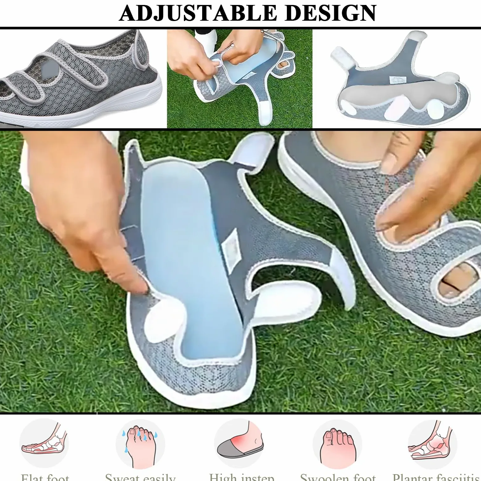 Zapatillas Diabéticos para Hombre Mujer Ligero Zapatos Ajustables Antideslizantes Respirable Ortopédico Sandalias para Ancianos Pies Hinchados con Edema