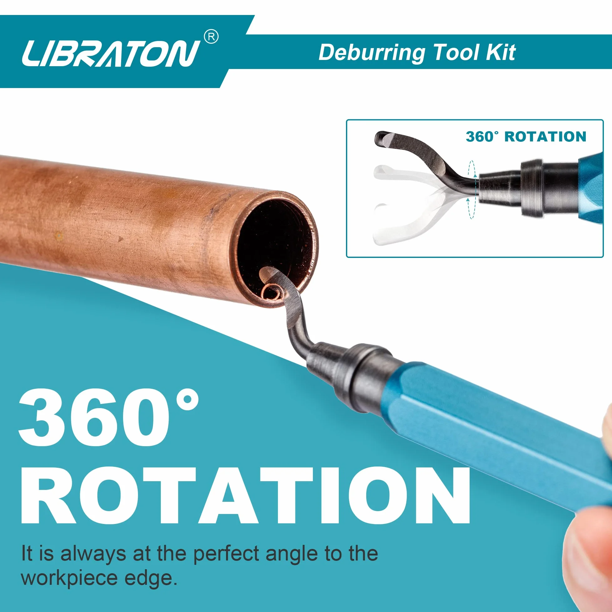 Libraton Herramienta de Desbarbado Manual, Desbarbador Universal 11 Piezas Cuchillas HSS, Mango Aleación Aluminio, 360° Giratorio para Impresora 3D