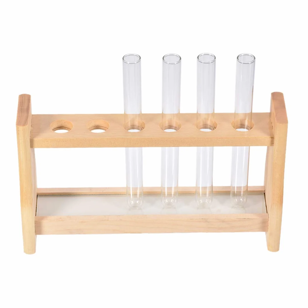 Estante de madera para tubos de ensayo 18 mm, 6 ranuras, 10 ml, laboratorio