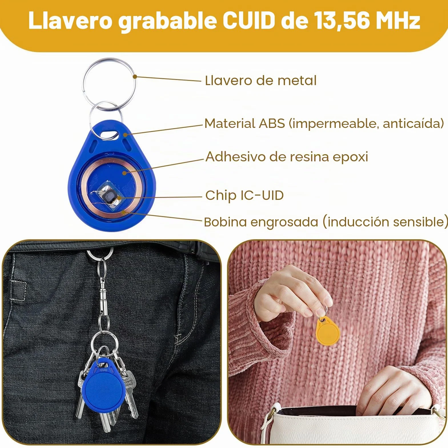 Llaveros RFID 13.56 MHz CUID Regrabables para Control de Acceso Edificios Oficinas Gimnasios
