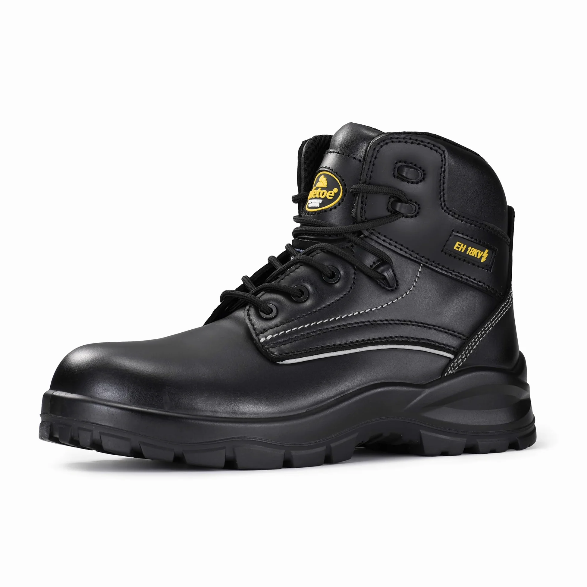 SAFETOE Botas de trabajo 18KV EH con puntera compuesta no metálica, botas de seguridad con agarre de escalera, zapatos estándar CE para trabajadores eléctricos