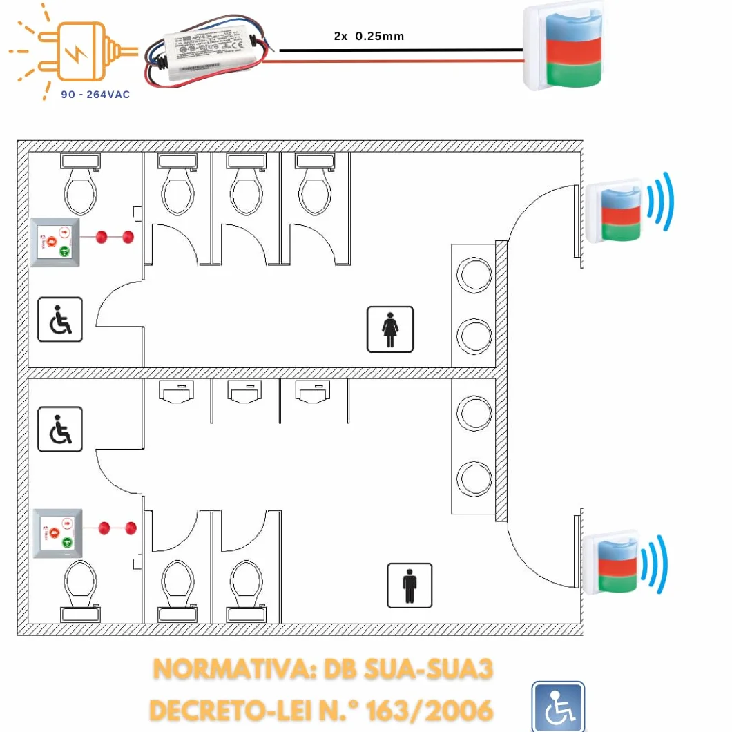 Kit Llamada Alarma Emergencia Inalámbrico Tirador Pulsador Aviso Acústico Lámpara Alta Visibilidad Baños Asistidos Adaptados