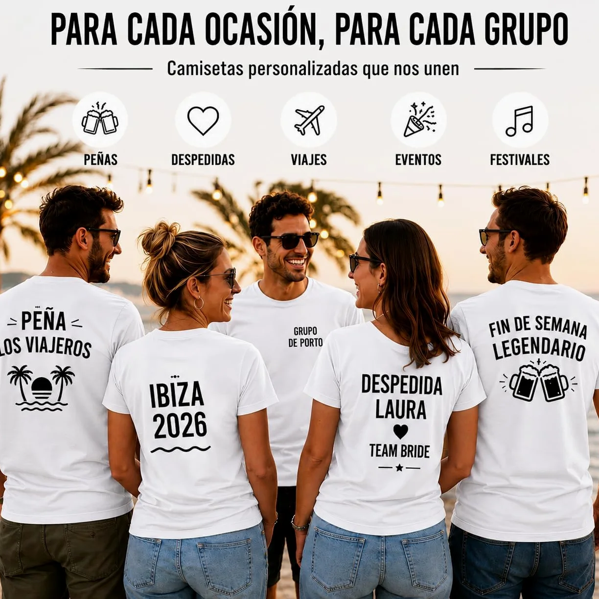 Pack 10 Camisetas Técnicas Personalizadas para Peñas, Despedidas y Grupos | Camisetas Deportivas Unisex para Eventos y Amigos (FR/ES, Letras, M, Blanco)