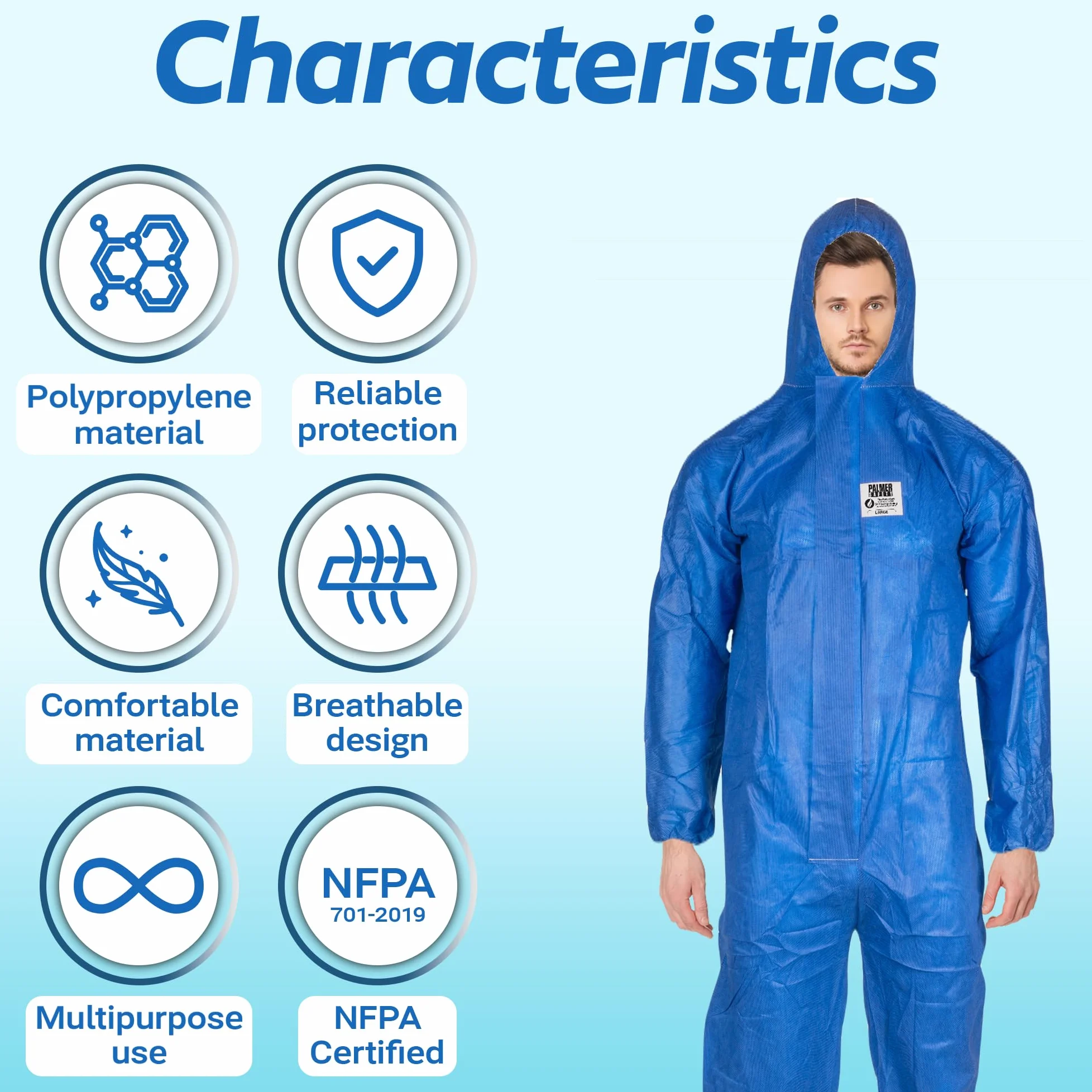 ATERET Overol desechable I paquete de 5, traje protector azul, ignífugo, traje de cuerpo completo con capucha adjunta para aceite y gas, Azul, XX-Large