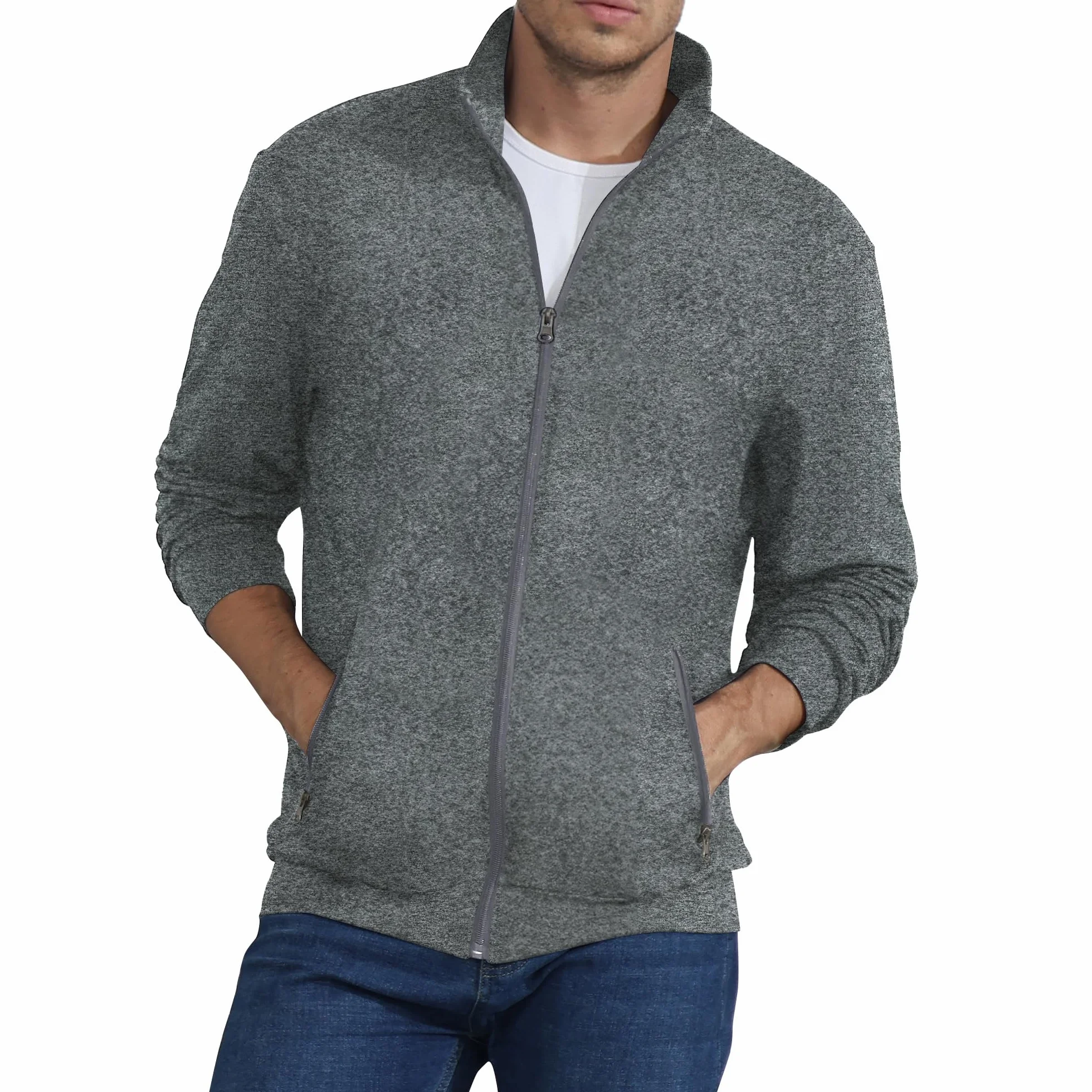 CTU Sudadera para hombre con cremallera completa, elástica, ligera, manga larga