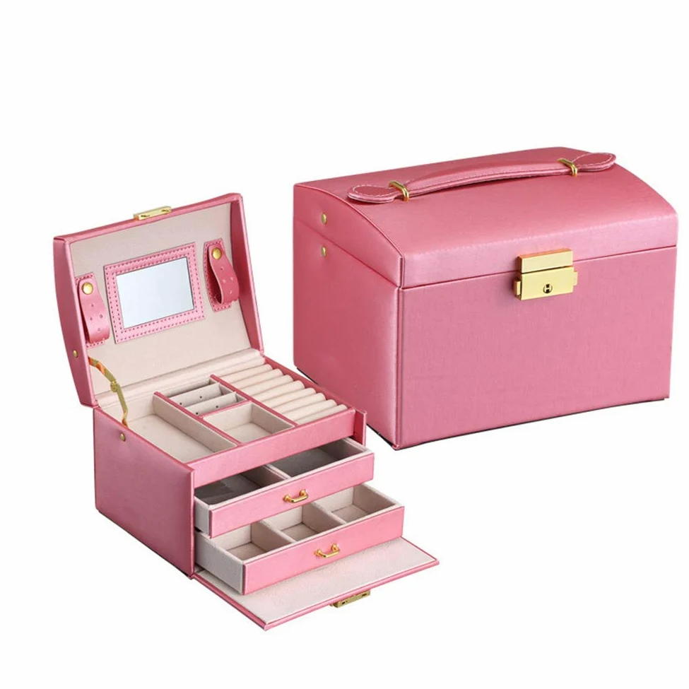 Joyero Cajas Caja de Almacenamiento Organizador Caja de Almacenamiento Accesorios de Cuero PU Tres cajones Dobles Almacenamiento de Joyas
