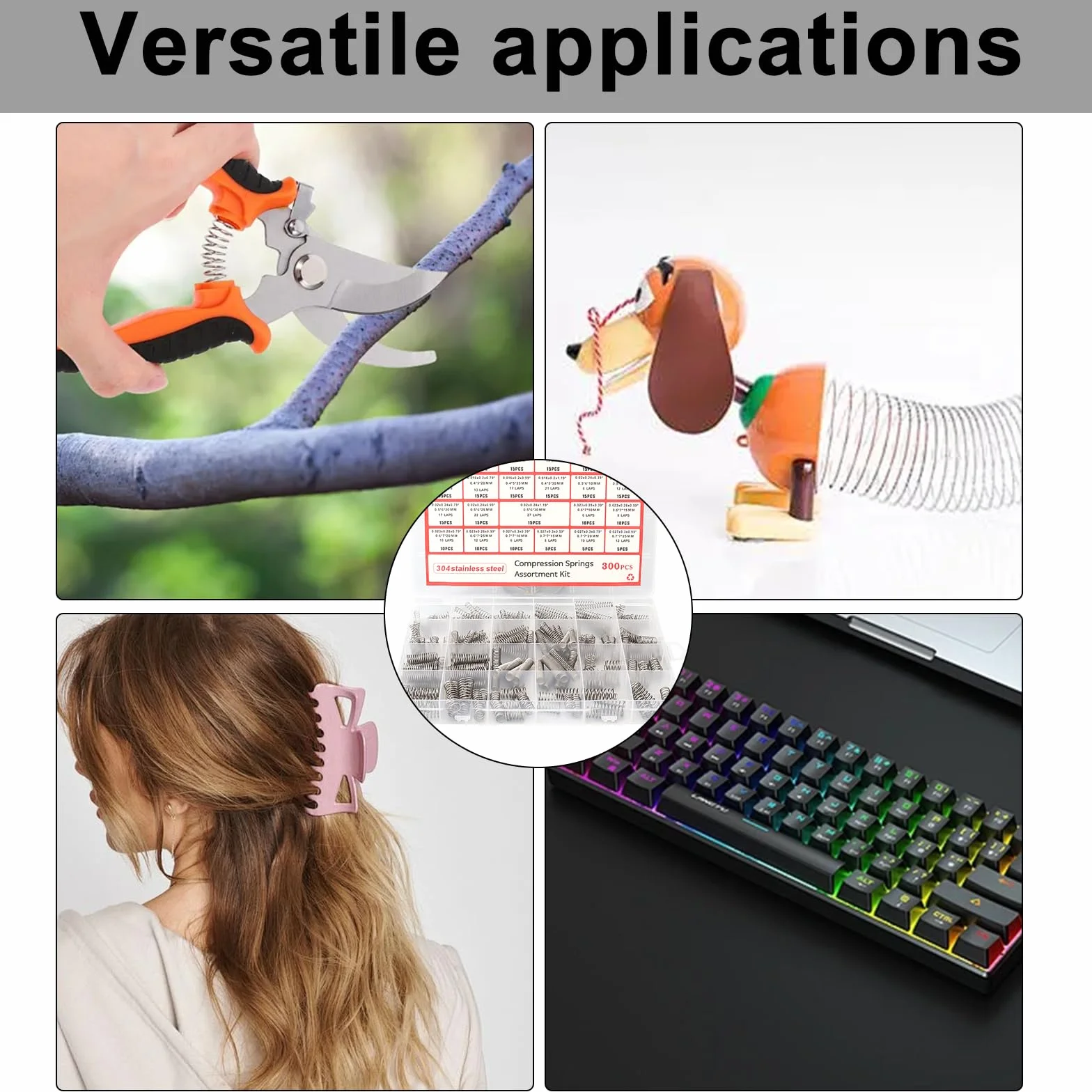 Kit Muelles de Compresion Acero Inoxidable 304 300 Piezas 23 Tamaños Resorte Comprimido