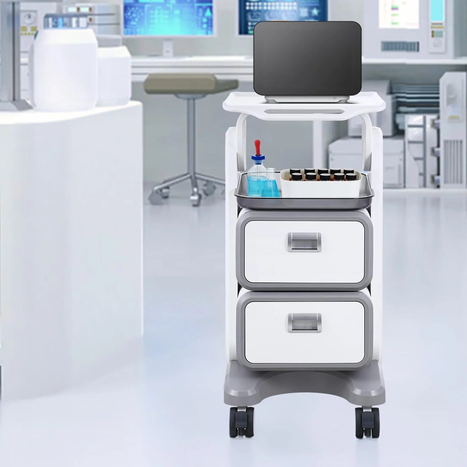 VEVOR Carro Médico 3 Niveles con 2 Cajones, ABS Blanco para Laboratorio Clínica Hospital