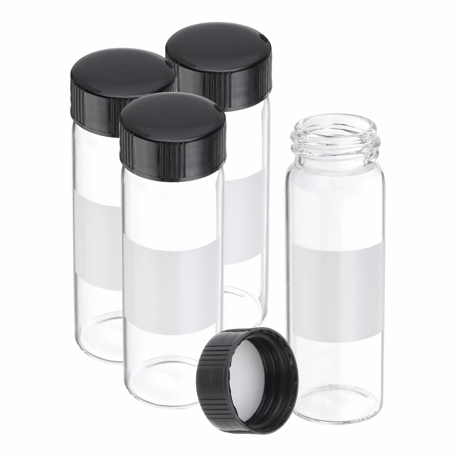 PATIKIL 4pcs 30ml Viales de Vidrio Transparente con Tapa de Rosca Negra, Botellas de Muestra de Vidrio Borosilicato