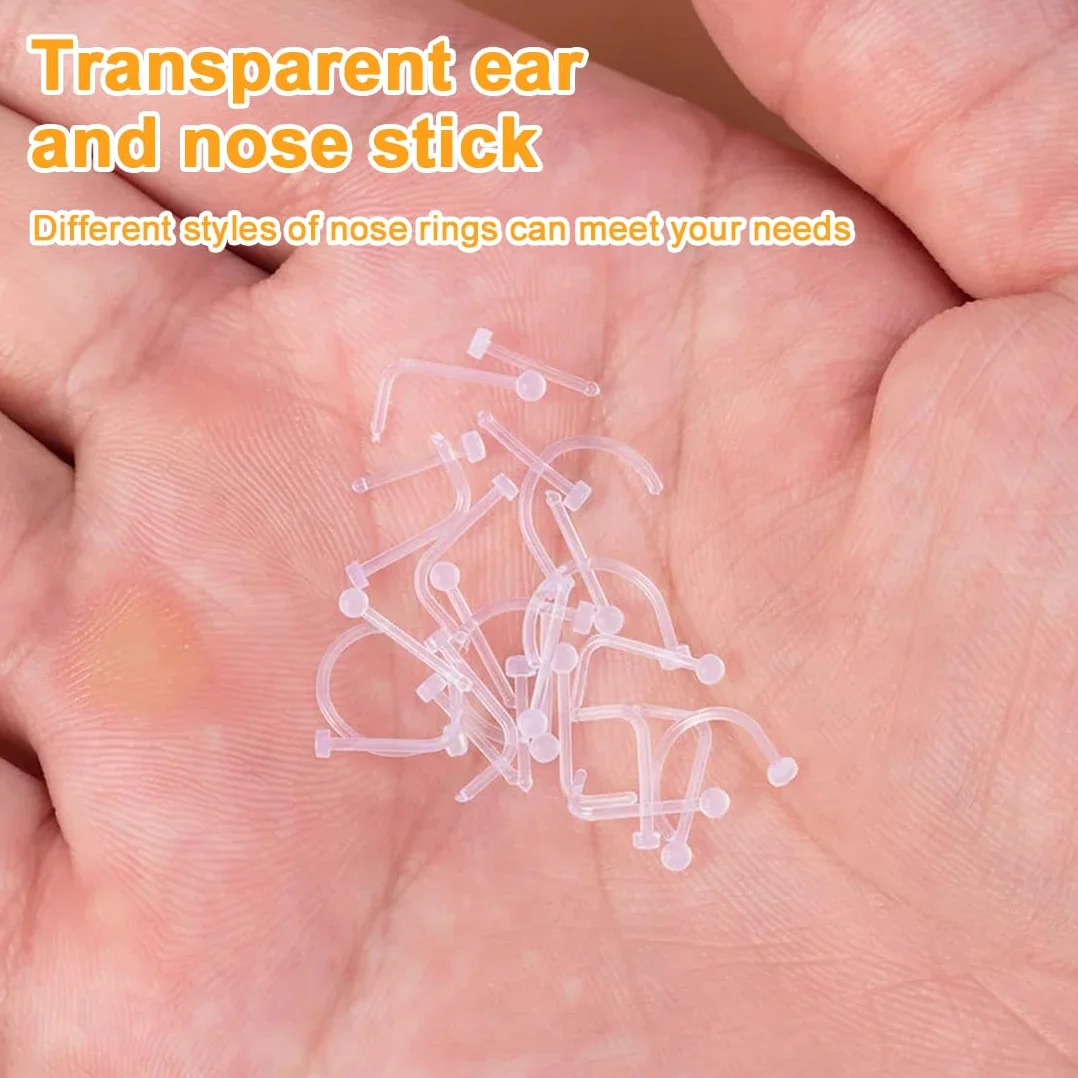 20pcs Claro Anillo de la Nariz de la Nariz Stud Retenedor - Piercings de Nariz, Plástico en Forma de L Anillos de la Nariz Sacacorchos Anillos Piercing Joyería para Mujeres Hombres, 20G