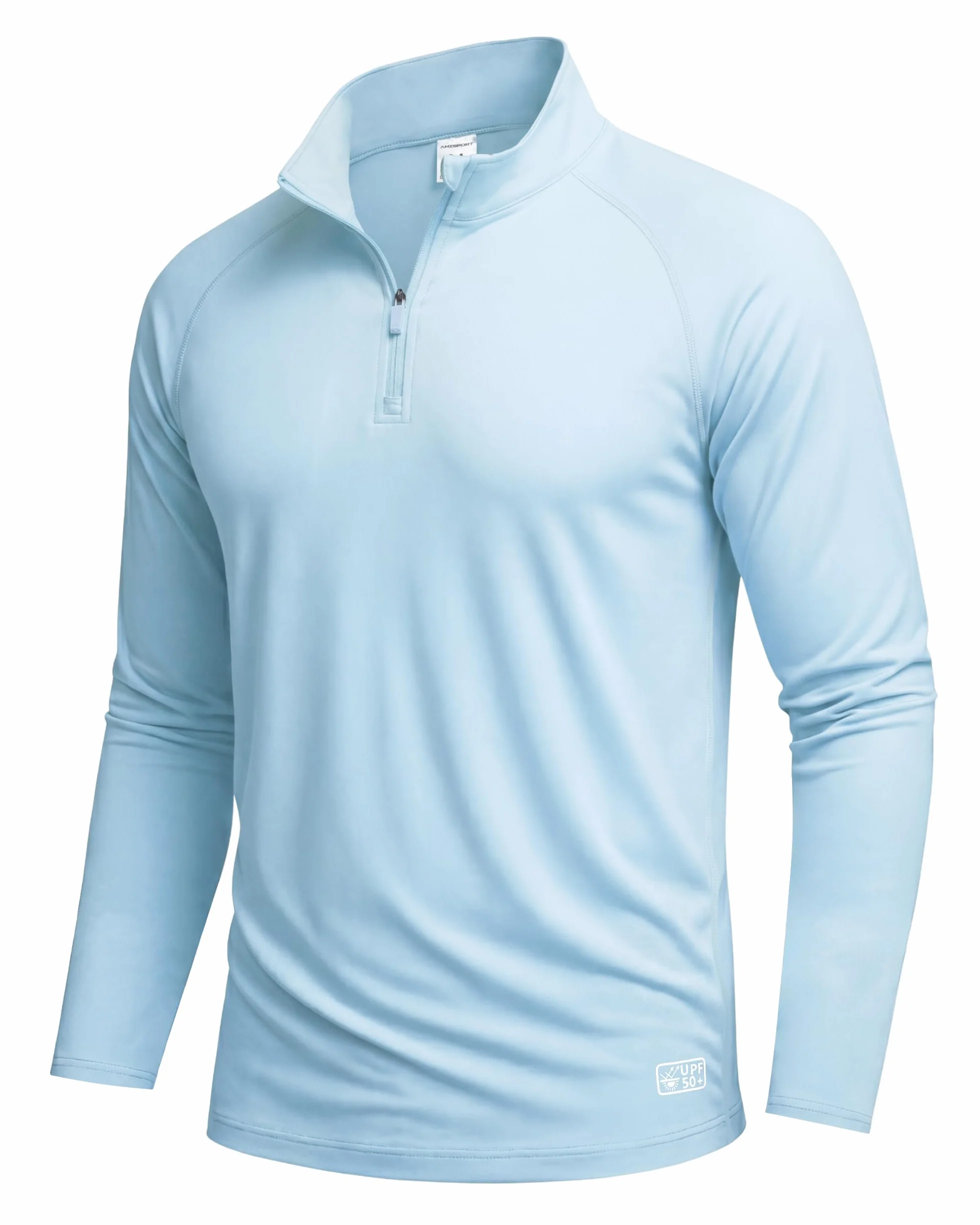AMZSPORT Camiseta Hombre Manga Larga UV UPF 50+ Protección Solar Cremallera Secado Rápido