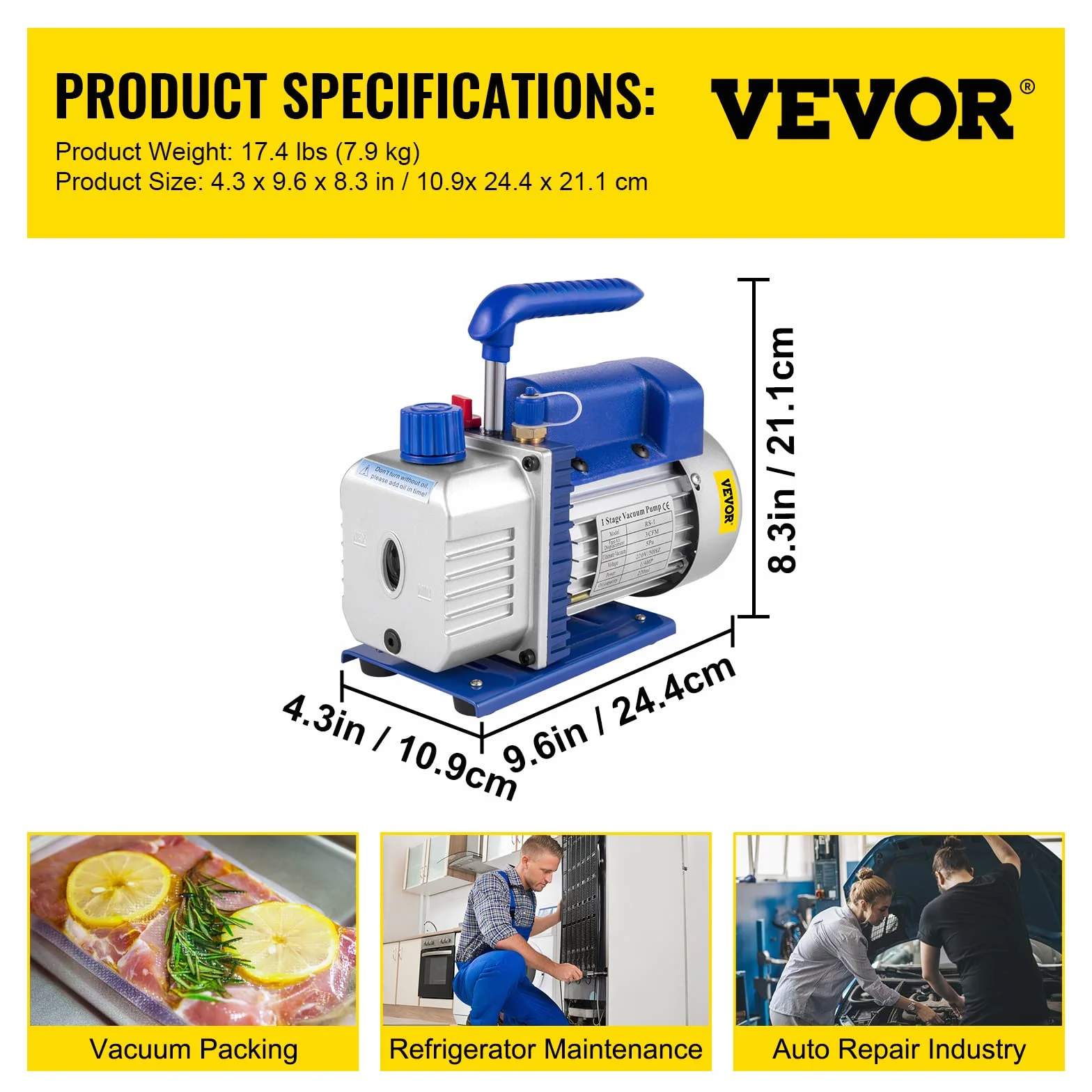 VEVOR 3 CFM 1/4HP HVAC Bomba de Vacio con Manómetros Diagnósticos