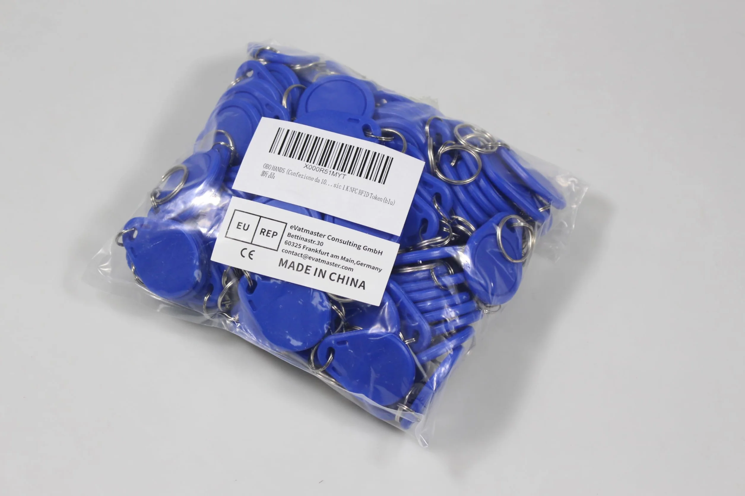 100 Unidades Resistente al Agua ABS 13,56MHz ISO14443A 1K RFID Token Llavero Azul