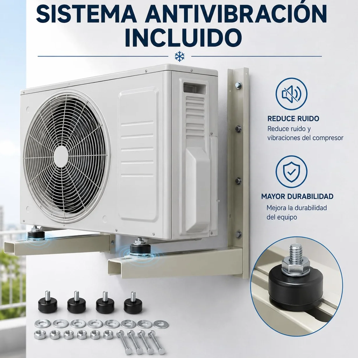 Juego de Soporte Exterior para Unidad de Aire Acondicionado 500x450x55x1,5 mm Estructura Soldada Pack Antivibradores