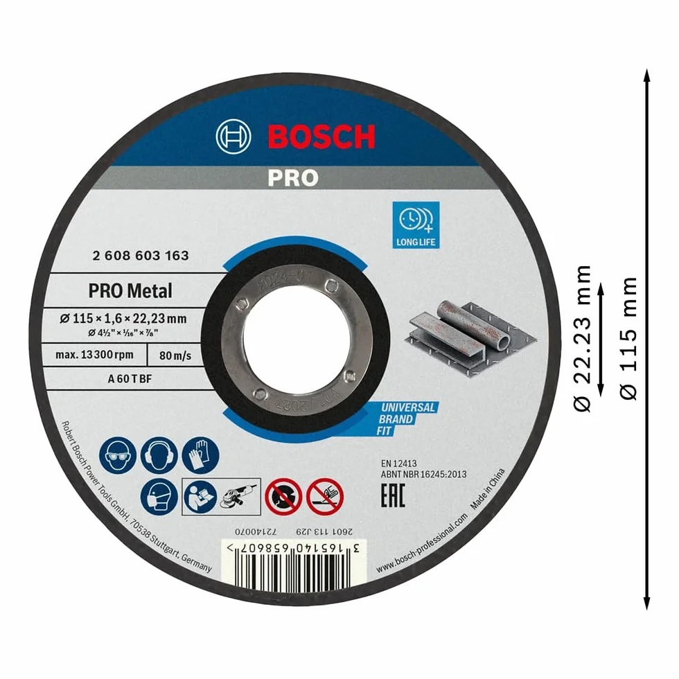Bosch Disco de corte recto Standard for Metal A 60 T BF 115 mm 22,23 mm 1,6 mm