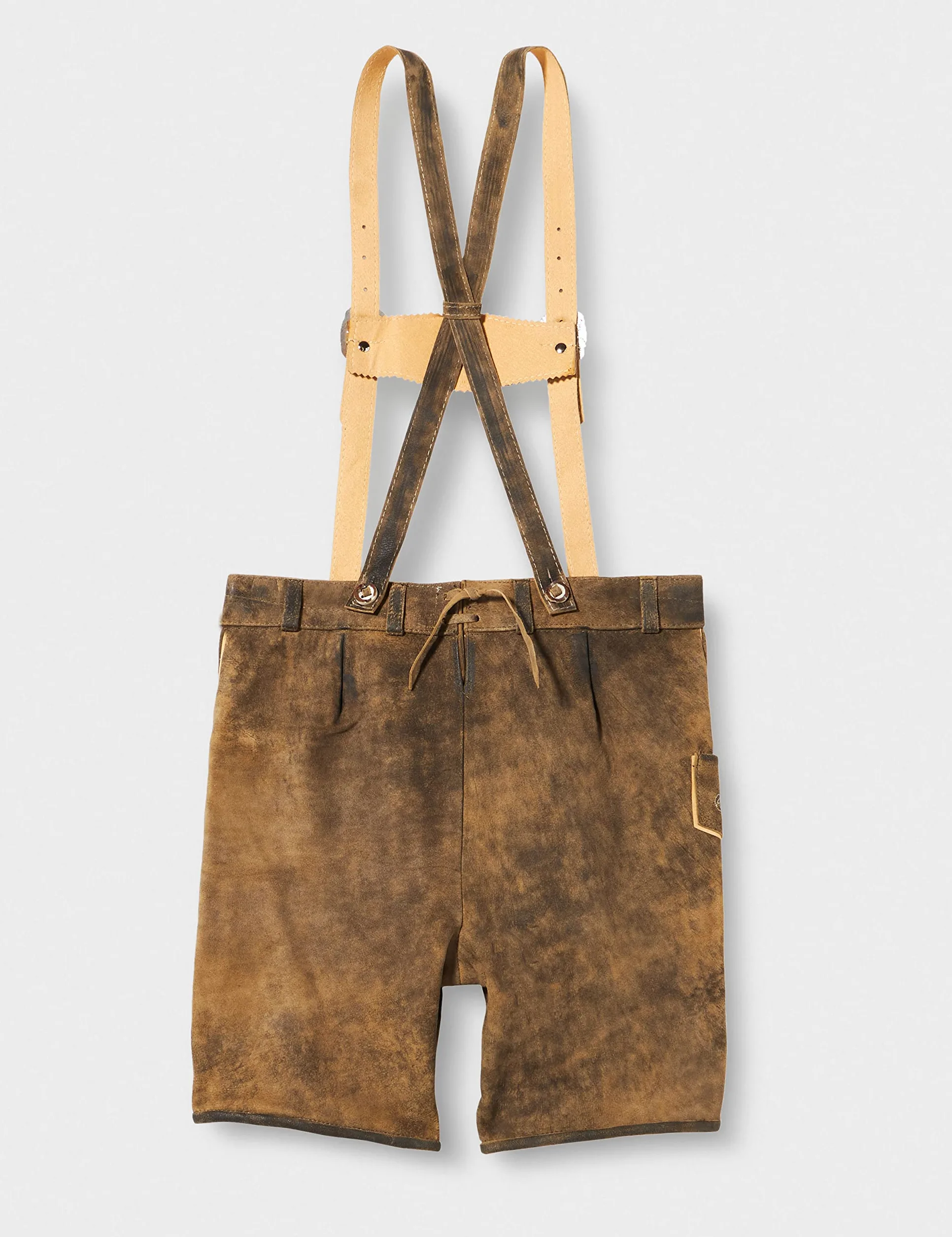 Isar-Trachten Pantalones cortos de piel para niños de roble marrón bordado, roble (marrón) con tirantes, Madera de roble con tirantes. 146 cm