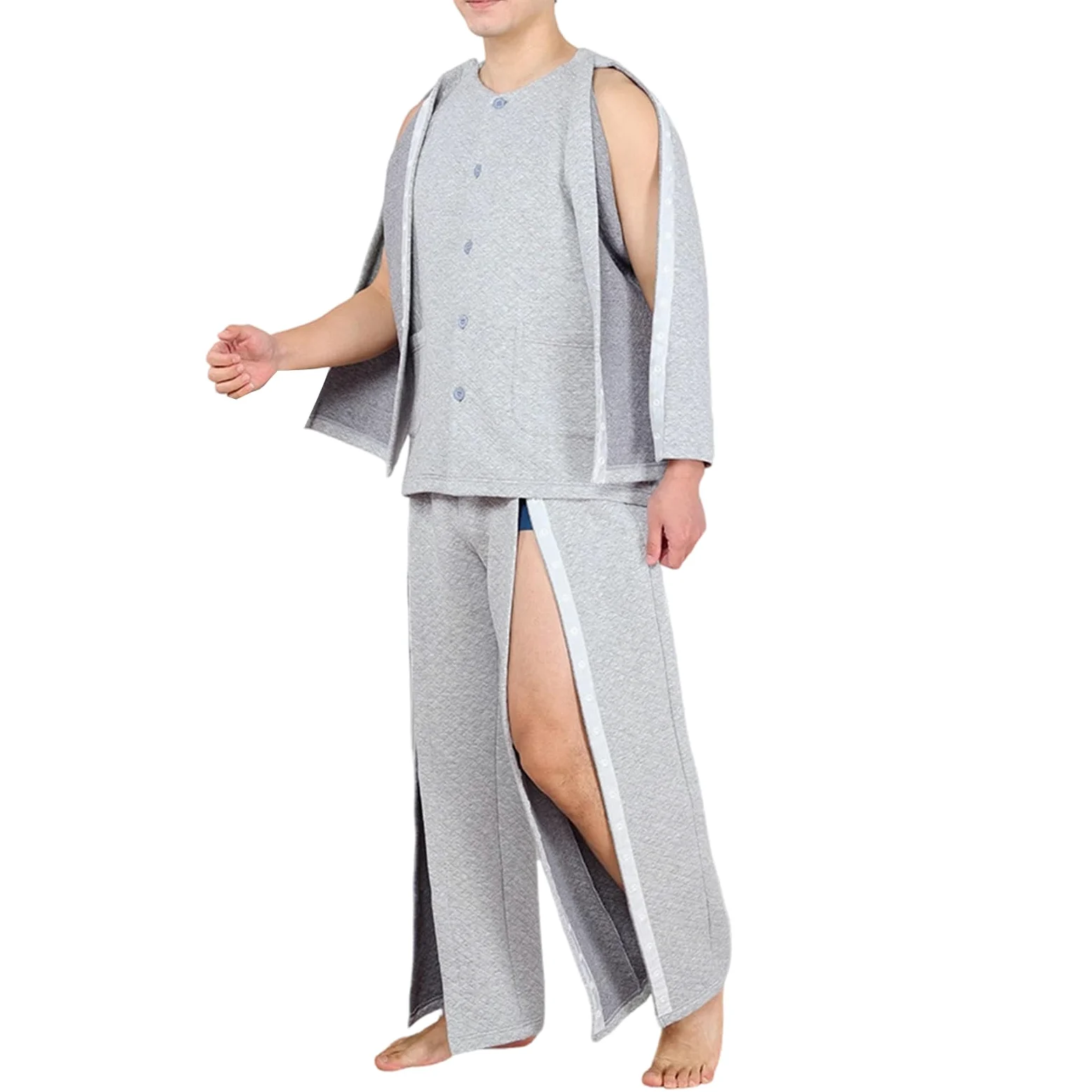 Conjunto de pijama transpirable para hombre con aislamiento acolchado y cierre de botón, ropa de paciente postrada en cama para recuperación