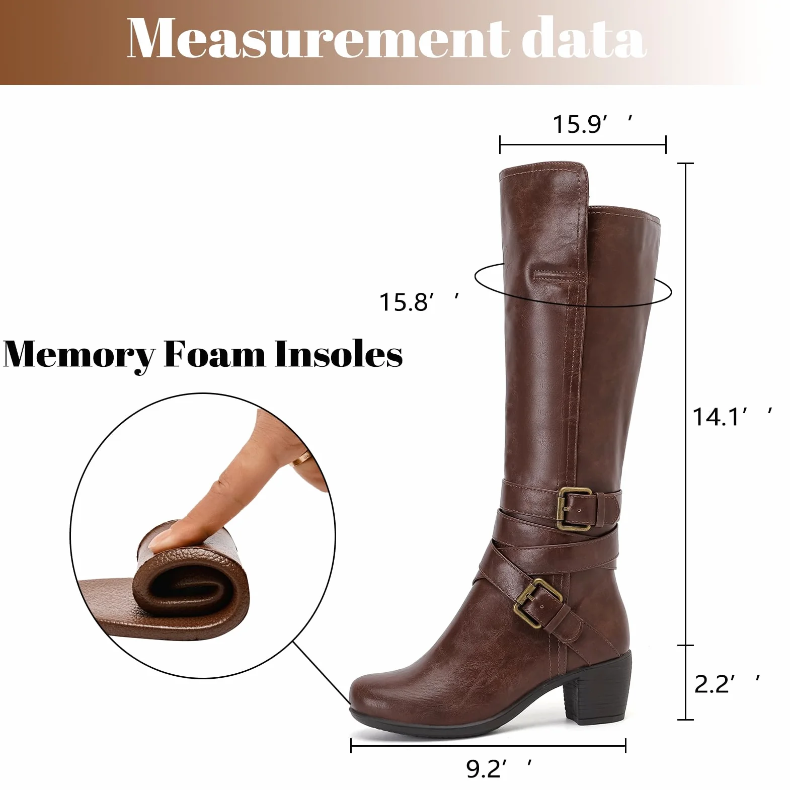 Ruiee Botas altas hasta la rodilla para mujer, cómodas, de tacón grueso, clásicas, puntiagudas, para otoño e invierno, tacón bajo, botas largas para mujer.