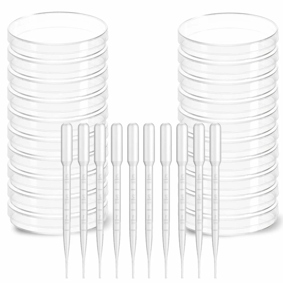 Placa de Petri de Plástico Transparente 10 Piezas Gotero Pipeta 3 ml 20 Piezas