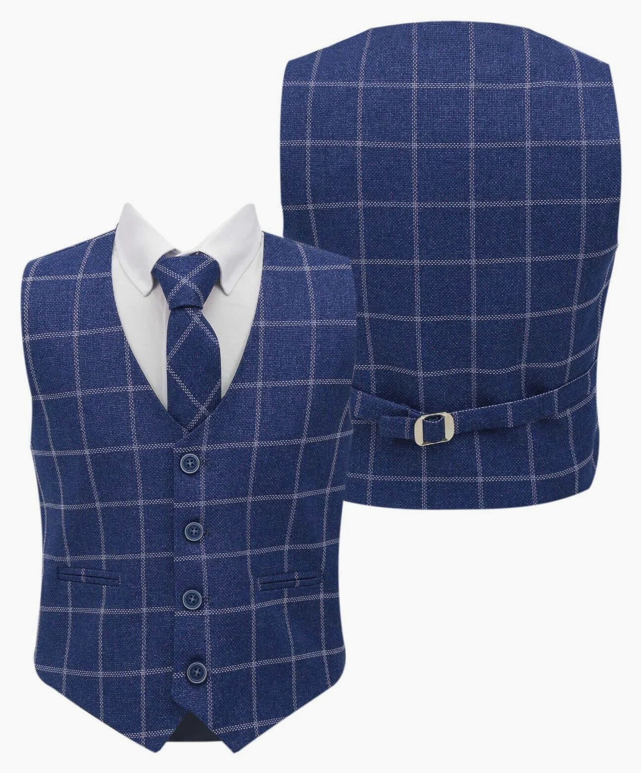 Chaleco de algodón de 3 piezas de tweed de un solo botonadura a cuadros para niños, estilo retro, formal, informal, elegante