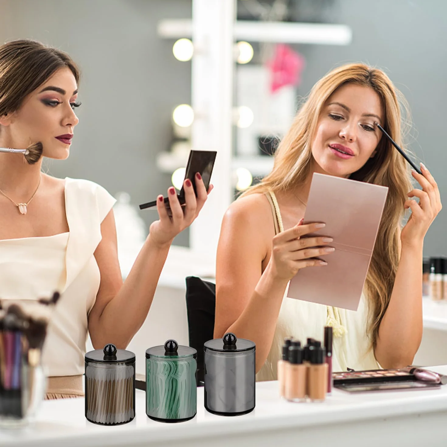 Dispensador de almohadillas redondas, organizador de cosméticos, 3 soportes para bastoncillos de algodón