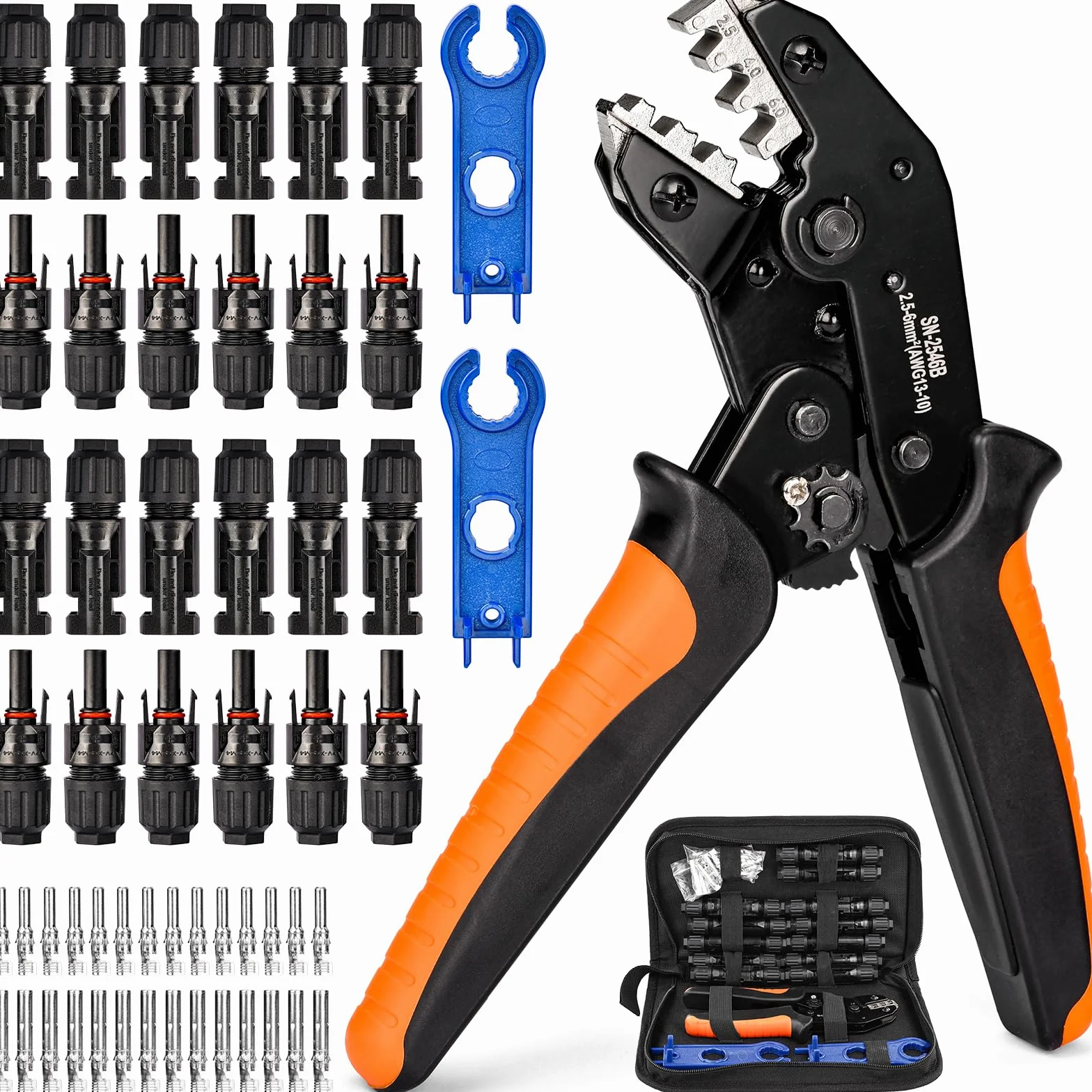 Juego de Herramientas de Crimpado Solar 2,5/4/6 mm², 12 pares Conectores Macho Hembra, Alicate de Engaste