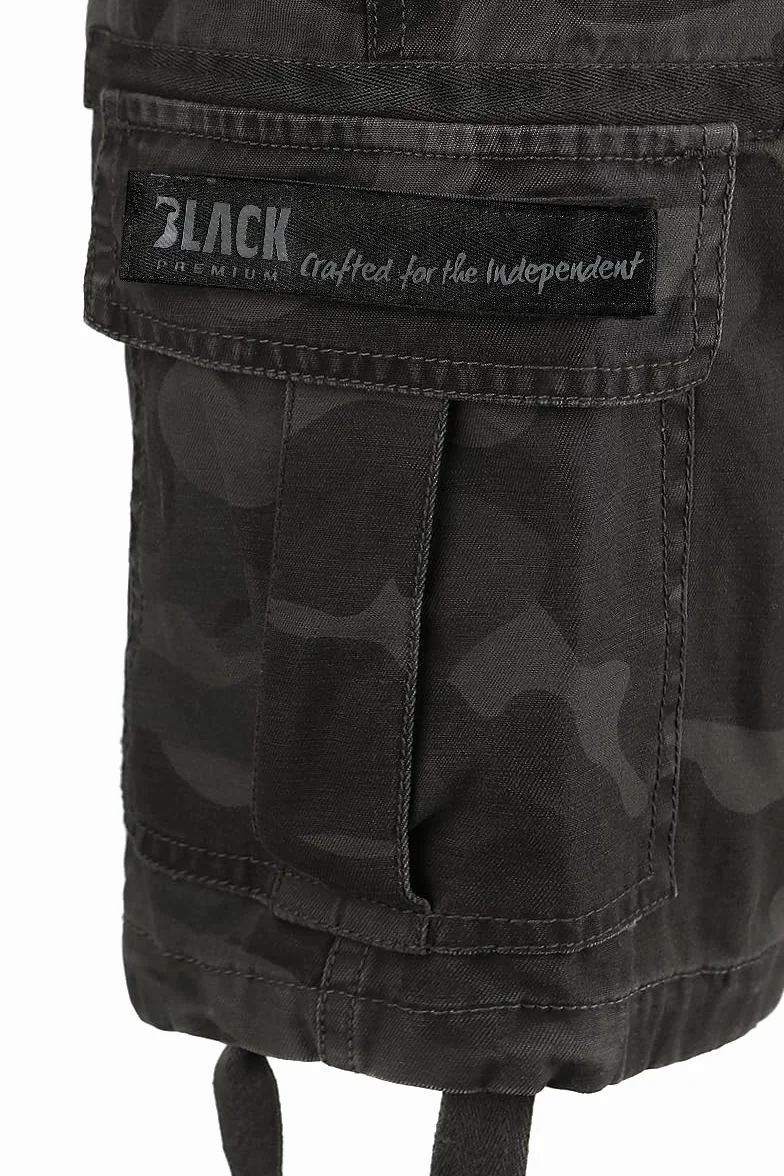 Black Premium by EMP Hombre Pantalón Corto Negro con Grandes Bolsillos