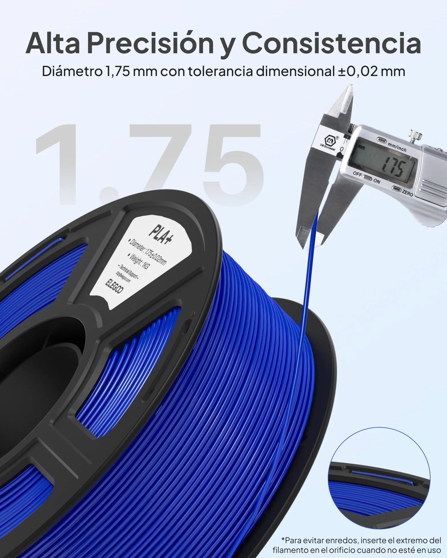 ELEGOO Filamento PLA+ 1.75mm 1KG Negro, Precisión Dimensional +/- 0.02mm para Impresora 3D