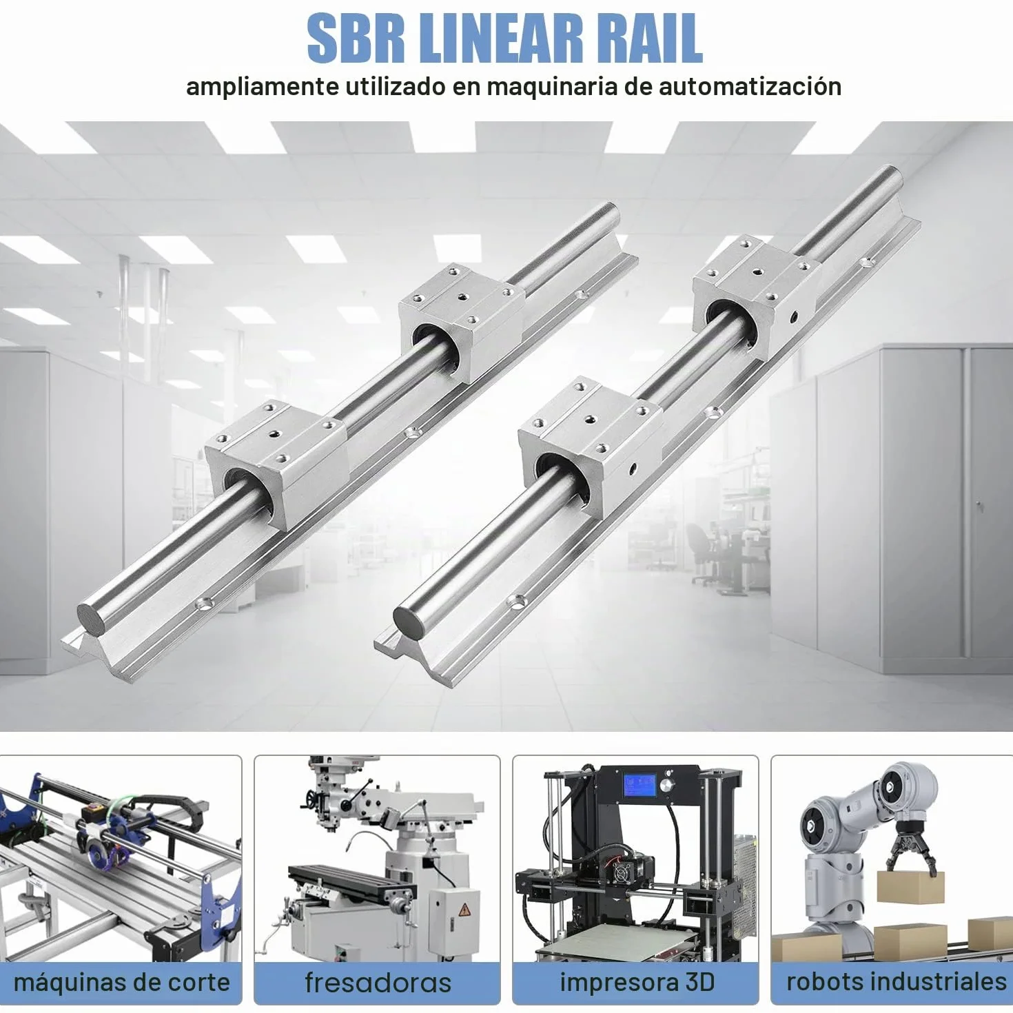 Riel lineal SBR12-1000 mm acero inoxidable con 4 rodamientos SBR12UU CNC para impresora 3D
