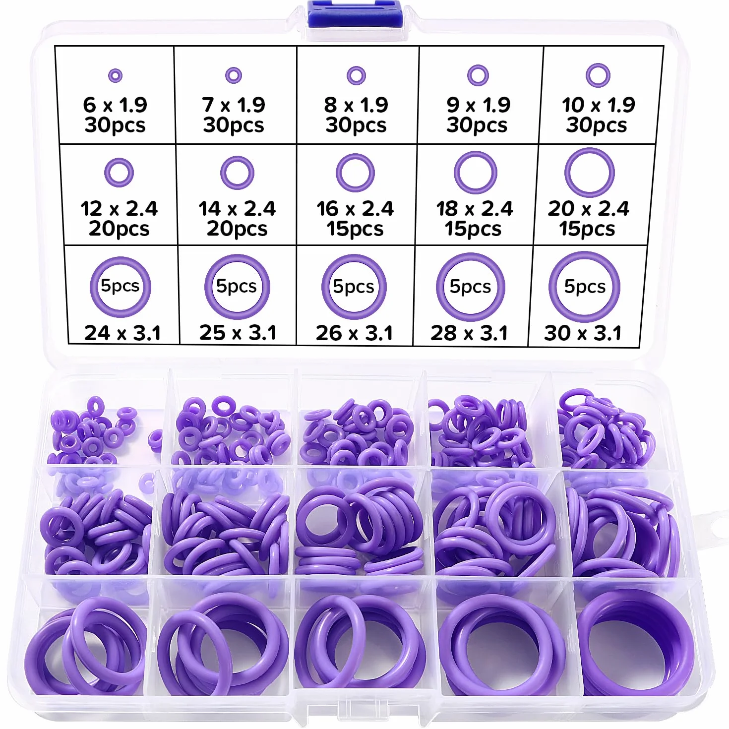 Juego Surtido de Juntas Tóricas 260 Piezas 15 Tamaños, Kit de Junta Tórica de Silicona, para Fontanería y Reparación Automática