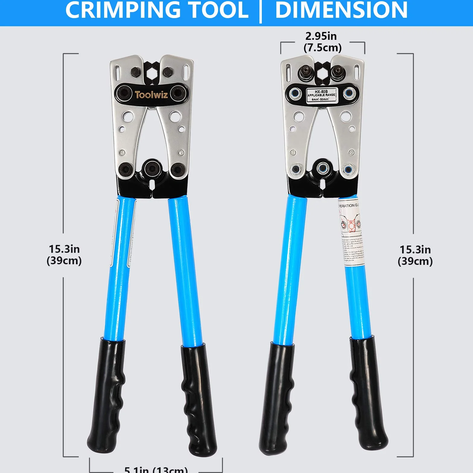 Toolwiz Alicates de Terminals Crimpadora 6mm² ~50mm² 1/0-10 AWG Herramienta para Cortar y Presionar Cables